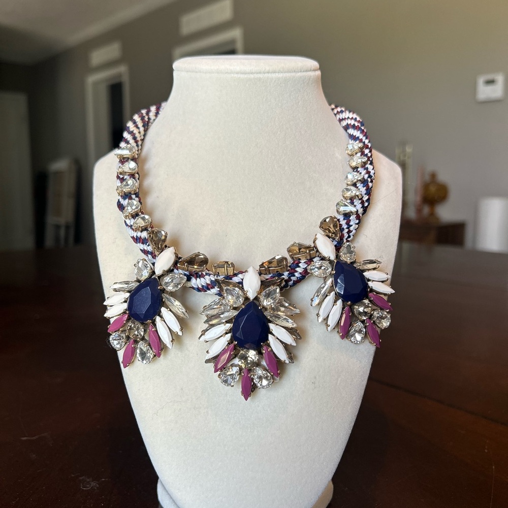 J. Crew Navy and Pink Statement Necklace